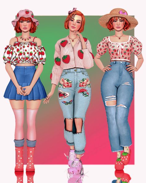 hi,  this is one of my new CAS series on my Youtube channel , STRAWBERRY SHORTCAKE characters as Sims  She is my version of Strawberry Shortcake  She is available for my patrons Sims 4 Cartoon Characters, The Sims 4 Strawberry Cc, Sims 4 Mens Cc Patreon, Ts4 Strawberry Cc, Sims 4 Outfit Cc Maxis Match, Sims 4 Cc Strawberry Clothes, Maxis Match Cc Clothing, Sims 4 Sims Characters Ideas, Cute Sims Clothes