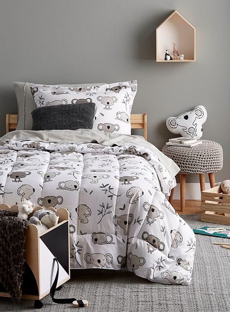 Kwa koala comforter set. #MaisonSimons #kid #girl #boy #bed #bedroom #kidsbedroom #koala #trend Koala Bedroom Ideas, Koala In Space Lamps, Koala Themed Bedroom, Koala Bedroom, Koala Room, Koala Decor, Koala Room Decor, Koala Lamps, Decorating Toddler Girls Room