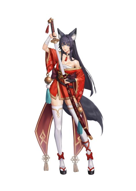 ArtStation - fox samurai Samurai Girl Art, Kitsune Shrine, Fox Samurai, Terra Battle, Arturia Pendragon, Drawing Pictures, Squirrel Girl, Fox Tail, Anime Clothing