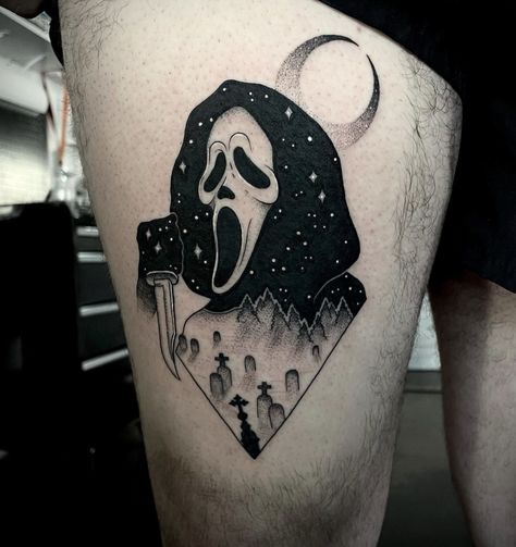 Ghost Face Tattoo Ideas, Small Halloween Tattoos, Ghost Face Tattoo, Ghostface Tattoo, Unique Tattoos Black Women, Tattoo Board, Tattoo Flash Sheet, Spooky Tattoos