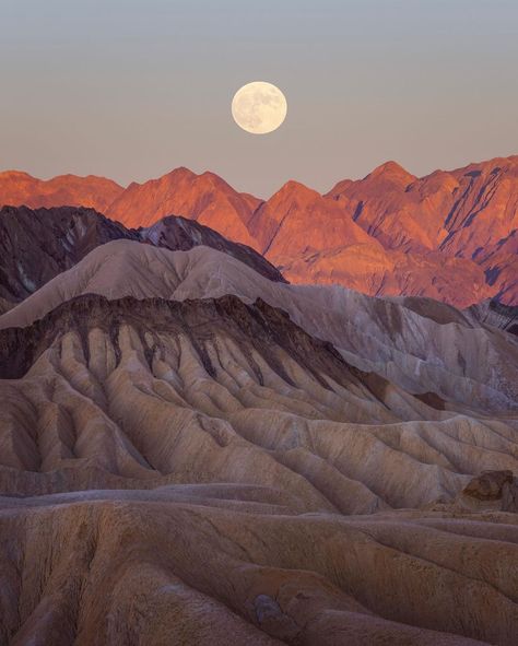 Full Wolf Moon, Zabriskie Point, Desert Aesthetic, 5d Mark Iv, Moon Setting, West Coast Road Trip, Lightroom Classic, Pretty Landscapes, Wolf Moon