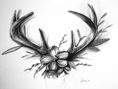 Manga Tattoo Design, Deer Antler Tattoo, Antler Tattoos, Polo Neck Dress, Elk Tattoo, Antler Tattoo, Hirsch Tattoo, Country Tattoos, Tattoos Infinity