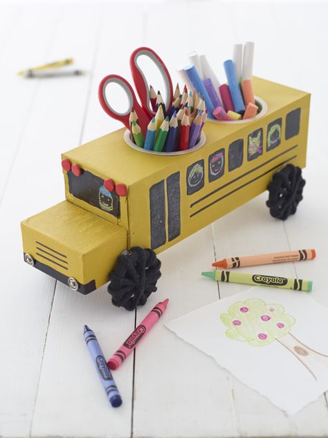 DIY School Bus Craft for a Kid's Desk Bus Crafts For Toddlers, School Bus Craft, Bus Craft, School Bus Crafts, Bus Crafts, Diy School, Crafts For Toddlers, Apartment Plants, Stick Crafts