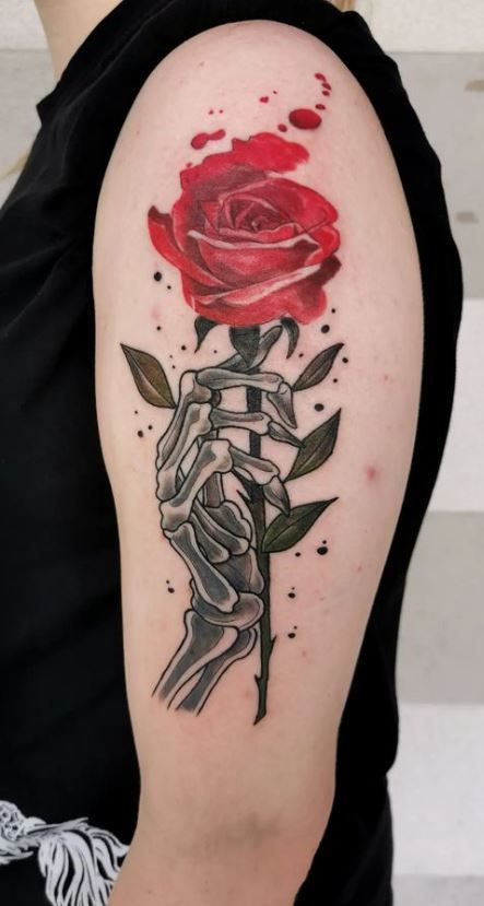 Skeleton Hand Tattoos, Hand Holding Rose, Rose Tattoo Stencil, Skeleton Finger, Rose Hand Tattoo, Flower Tattoo Meanings, Skeleton Tattoos, Skeleton Hand Tattoo, Card Tattoo