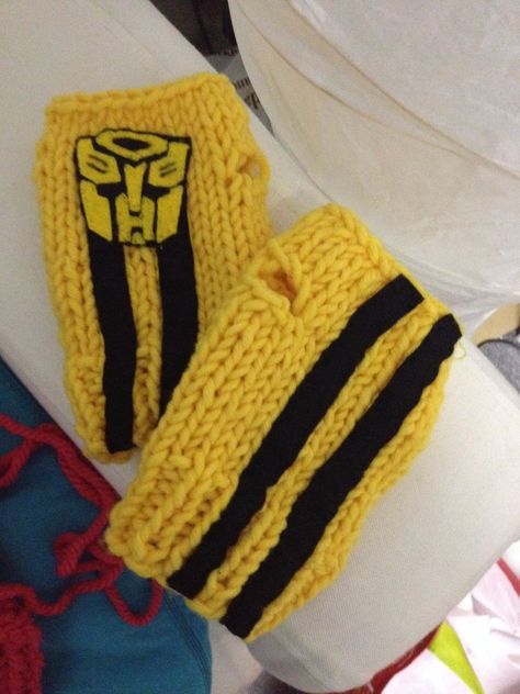 Knitted these Bumblebee (Transformers) gaming gloves. Transformers Crochet Pattern Free, Transformers Crochet, Bumblebee Transformers Crochet Hat, Bumble Bee Knitting Pattern, Transformers Plushies, Bumblebee Amigurumi Free Crochet, Bumblebee Transformers, Transformers Bumblebee, Knit Fashion