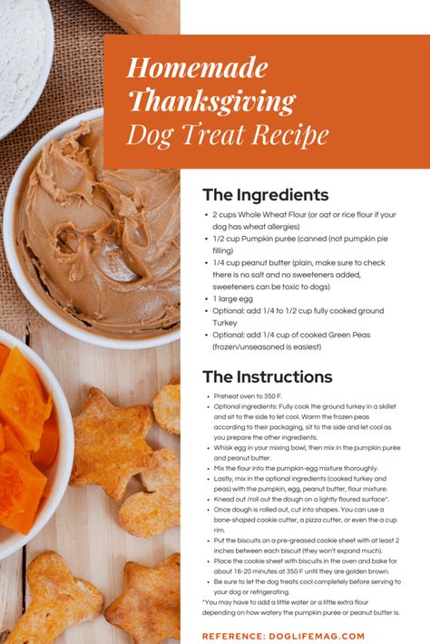 recipe for thanksgiving dog treats - doglifemag.com Thanksgiving Dog Treats, Gluten Free Dog Treats, Dog Treat Recipe, Dog Treats Grain Free, Dog Table, Organic Peanut Butter, Dog Treats Homemade Recipes, Diy Dog Treats, Pumpkin Pie Filling