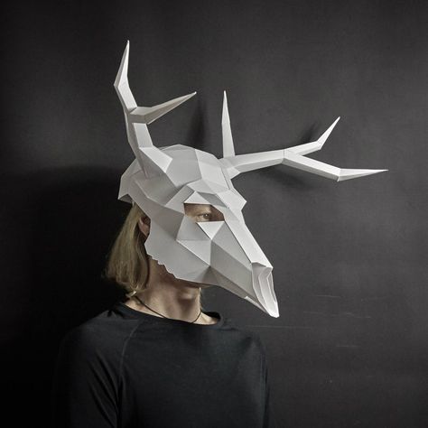 Stag Skull, Halloween Costume Animal, Papercraft Mask, Deer Mask, Low Poly Mask, Carnival Of The Animals, Mascaras Halloween, Surviving In The Wild, The Great Fire