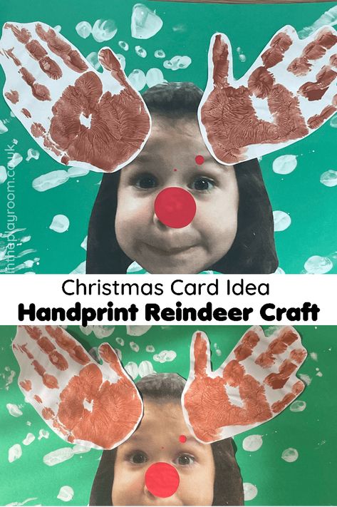 Reighndeer Crafts For Kids, Reindeer Craft Toddler, Christmas Craft Daycare, Pre K Reindeer Crafts, Handprint Reindeer Crafts For Kids, Reindeer Craft With Picture, Christmas Card Craft Preschool, Christmas Crafts Nursery, Christmas Crafts Year 1