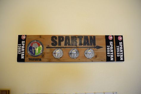 Spartan Race Trifecta Medal Display Spartan Medal Display Ideas, Spartan Race Medal Display, Spartan Motivation, Awards Display, Spartan Trifecta, Race Medal Holder, Race Medal Displays, Spartan Training, Medal Displays