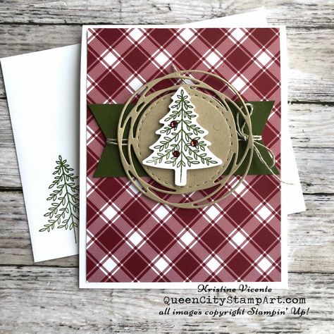 Stampin Up Perfectly Plaid, Plaid Christmas Card, Stampin Up Weihnachten, Christmas Card Ideas, The 12 Days Of Christmas, Homemade Christmas Cards, Stampin Up Christmas Cards, Christmas Card Crafts, Christmas Tree Cards