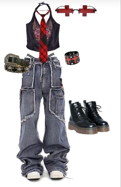 Tokio Hotel Concert Outfit, Punk Stage Outfits, Tokio Hotel Inspired Outfit, Babymetal Outfit Ideas, 2000s Stage Outfits, Dominate Tour Outfit, Band Outfits Stage, Y2k Outfits Codes, Colorful Y2k Outfits