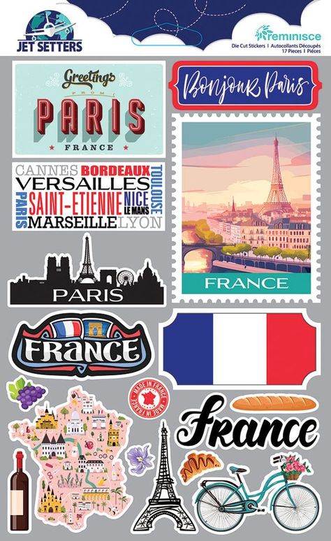 Reminisce - Jetsetters Collection - 3 Dimensional Die Cut Stickers - France Sticker #sticker Stickers #stickers freesticker #freesticker freestickers #freestickers free download sticker #freedownloadsticker 14.89 Paris Stickers Printable, France Journal, France Stickers, French Stickers, Romantic Stickers, France Scrapbook, Paris Stickers, Paris Scrapbook, Stickers For Scrapbook