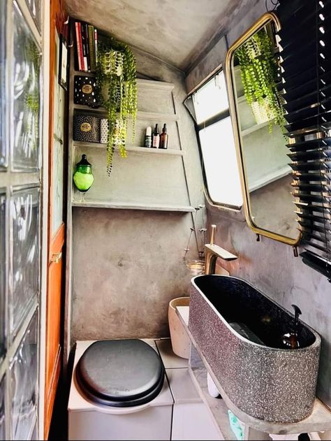 Narrowboat Bathroom, Tiny House Boat, Van Project, Narrowboat Interiors, Boat House Interior, Caravan Ideas, Narrow Boat, Warehouse Home, Diy Camper Remodel