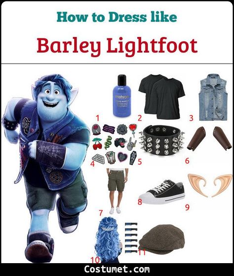 Barley Lightfoot's (Onward) Costume for Cosplay & Halloween 2022 Onward Costume, Onward Barley, Tall Elf, Barley Lightfoot, Blue Skin, Hair Chalk, Costume For Halloween, Elf Ears, Halloween 2022