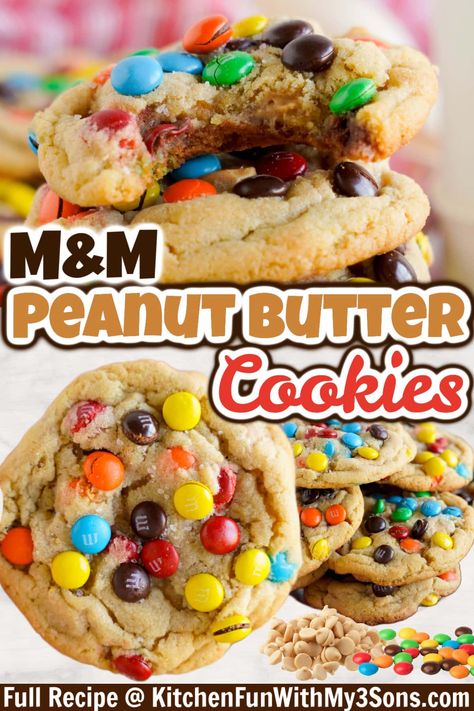 Pb Mm Cookies, Crumbl Cookie Copycat Peanut Butter M&m, Peanut Butter And M&m Cookies, Peanut Butter Cookies M&m, Peanut Butter Cookies With Peanut Butter Chips, Perfect M&m Cookies, Mini Mm Recipes, Peanut Butter M&ms Cookies, Peanut Butter Mnm Cookies