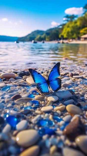 Mariposa azul en la playa | Premium Photo #Freepik #photo #mariposas-colores #mariposas #mariposa-azul Butterfly Images Photography, Photo Papillon, Blue Butterfly Wallpaper, Beautiful Butterfly Pictures, Blue Morpho Butterfly, Cute Summer Wallpapers, Cute Blue Wallpaper, Beautiful Butterflies Art, Butterfly Images