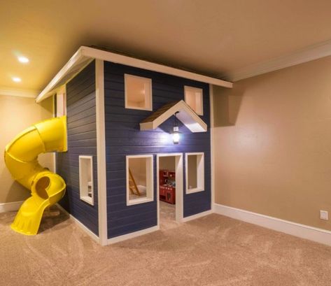 12 Incredible Indoor Playhouses Playroom Slide, Playhouse Playroom, Playhouse Indoor, Gambling Art, Kids Indoor Playhouse, Playhouse With Slide, Playhouse Ideas, Indoor Playroom, Indoor Playhouse