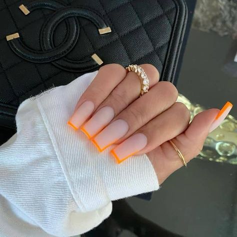 Orange And White Acrylic Nails Designs, White And Orange Nails Acrylic, White Orange Nails, Orange Acrylic Nails Coffin, Orange Acrylic Nails Designs, White And Orange Nails, Orange And White Nails, Orange Acrylic Nails, Vibrant Nails