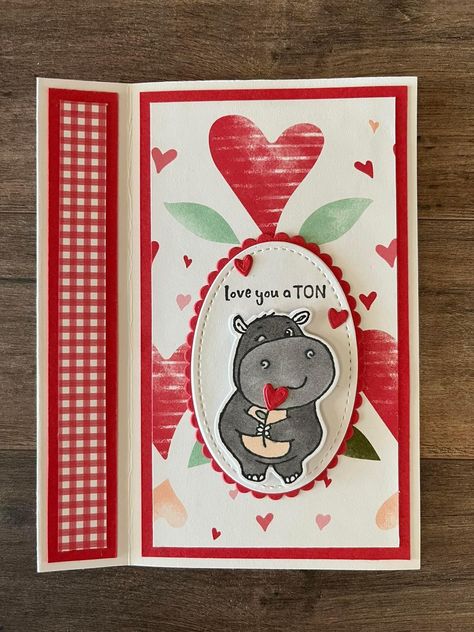 Country Floral Lane Dsp, Stampin Up Hippest Hippos, Animal Valentine Cards, Stampin Up Easter Cards, Stampin Up Valentine Cards, Valentine Card Crafts, Valentine Card Ideas, Valentines Day Cards Handmade, Childrens Valentines