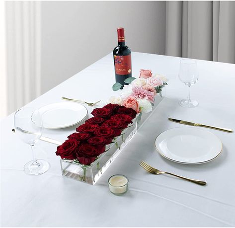 Mother's Day gift idea: This acrylic Floral Centerpiece will transform your basic grocery store bouquet into a centerpiece. Candlelight Concert, Modern Flower Vase, Rectangular Vase, Flower Tray, Acrylic Vase, Easy Valentines, Clear Vases, Flowers And Gifts, We Get Married