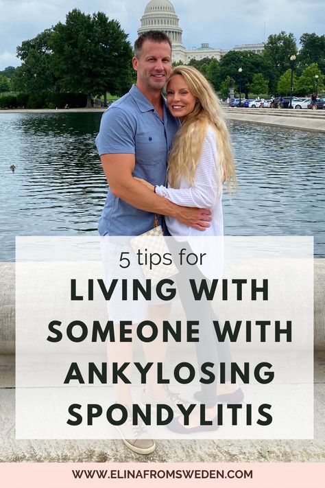 a couple hugging in front of the US Capitol. The woman has long blonde hair and is wearing a white shirt and the man has short brown hair and is wearing a blue shirt. The text overlay reads "5 tips for living with someone with ankylosing spondylitis". Low Thyroid Remedies, Thyroid Remedies, Autoimmune Diet, Low Thyroid, Chronic Pain Relief, Muscle Strain, Ehlers Danlos Syndrome, Daily Health Tips, Hip Pain