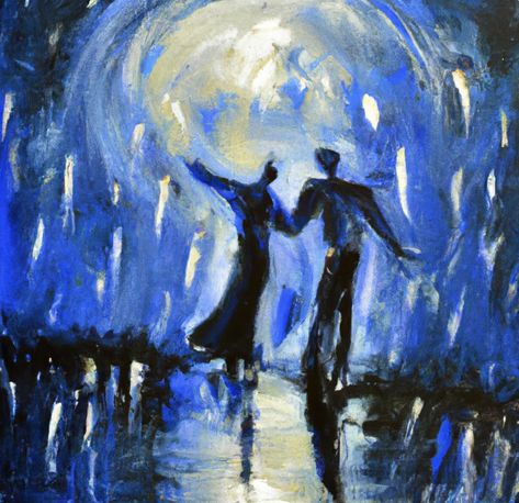 Raining Aesthetic Painting, Slow Dancing In The Rain Aesthetic, Soul Touching Art, Love In Paintings, Romantic Painting Ideas, Soulmates Painting, Abstract Romantic Art, Dancing In The Rain Painting, Paintings Of Love