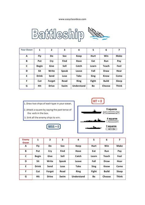 Verb To Be Past, Verb Games, Ell Activities, Game For Students, Teaching Feeling, Irregular Verb, Verbs Activities, Battleship Game, Past Simple