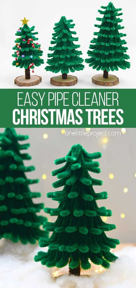 Christmas Tree Pipe Cleaner Craft, Pip Cleaner Christmas Tree, Pipe Cleaner Tree Craft, Christmas Tree With Pipe Cleaners, Pipecleaner Christmas Trees, Diy Pipe Cleaner Christmas Tree, Christmas Craft For 4th Grade, Pipe Cleaner Christmas Trees, Pipe Cleaner Trees Diy