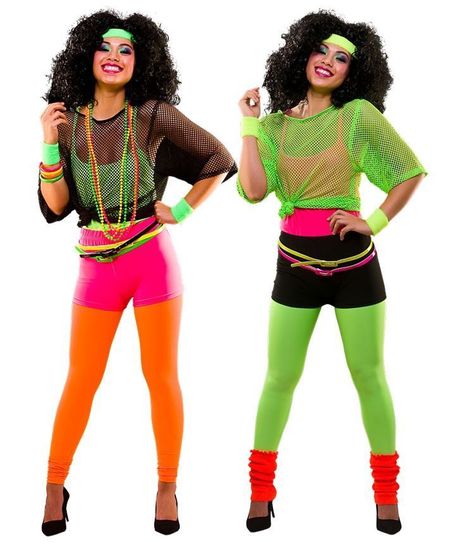 Ladies Neon Fancy Dress. 80's Disco Perm Wigs. Neon Leggings EF-2258. Neon Belts AC-9315. Hot Pants EF-2256. Ra Ra Skirts EF-2257. Sizes subject to availability:-. | eBay! Neon Fancy Dress, 80s Theme Party Outfits, 80s Party Costumes, 40s Mode, 80s Fashion Party, Style Année 80, Look 80s, Neon Prom Dresses, 80s Party Outfits