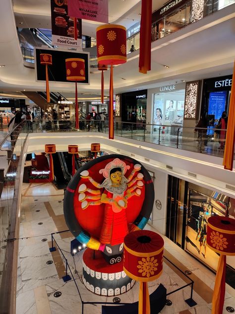 Navratri Decoration Ideas For Office, South City Mall Kolkata, Durga Puja Decoration, Navratri Decor, Diy Crafts Slime, Graphic Office, Puja Decoration, Crafts Slime, Gate Decoration