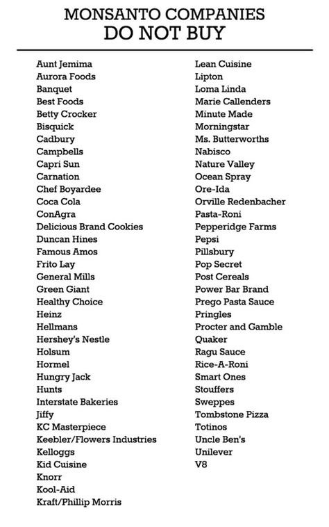 Here Is A List Of All Monsanto/Bayer Owned ‘Food’ Companies – Jasper and Sardine Pasta Roni, Procter And Gamble, Chef Boyardee, Lean Cuisine, Gmo Foods, Food Info, Food Facts, Betty Crocker, Health Info