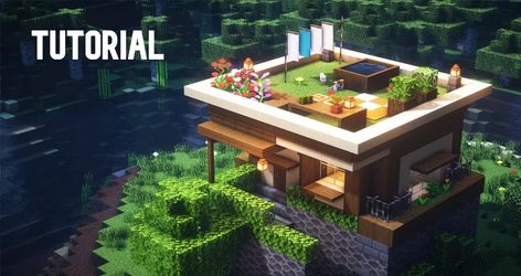 Minecraft Rooftop Garden, Minecraft Rooftop Ideas, Minecraft Deck Ideas, Minecraft Patio, Rooftop Garden Ideas, Rooftop Greenhouse, Mc Houses, Rooftop House, Minecraft Roof