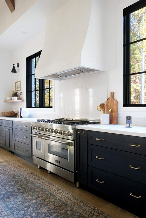 This tutorial will teach you how to build an elegant plaster range hood for your kitchen. #kitchen #rangehood #rug #blackwindows Plaster Range Hood, Adu Kitchen, Kitchen Hood Ideas, Kitchen Hood Design, Small Kitchen Renovations, Kitchen Vent Hood, Kitchen 2024, Kitchen Vent, Kitchen Hood