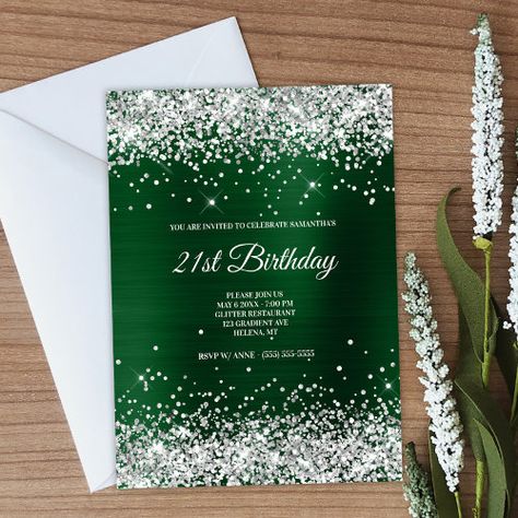 $2.8 | Faux Sparkly Silver Glitter Dark Green Foil - glitter, sparkle, girly, ombre, foil, 21st birthday, silver, dark, green, shiny Silver Party Invitations, Silver Party, Foil Invitations, Chic Party, Birthday Bash, 21st Birthday, Silver Glitter, Hat Crafts, Gaming Wall Art