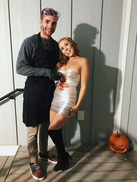 Jordan And Naomi Belfort, Dexter Victim Costume, Dexter Halloween Costume Couple, Dexter Costume Couple, Victim Costume Halloween, Dexter Couples Costume, Dexter And Rita Halloween Costume, Dexter Morgan Halloween Costume, Dexter Morgan Costume