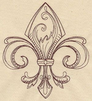 Craft a vintage look with this delicately drawn fleur de lis. Simbols Tattoo, Urban Threads, Embroidery Patterns Vintage, Desenho Tattoo, Vintage Embroidery, A Drawing, Lotus Flower Tattoo, Rococo, Lettering Design