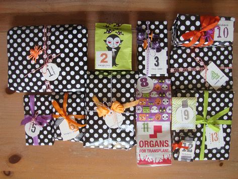 13 Days Of Halloween Gifts, Halloween Care Package College, Giftwrap Ideas, Surviving College, Mummy Candy, 13 Days Of Halloween, Boyfriend Stuff, Halloween Care Packages, Care Package Ideas