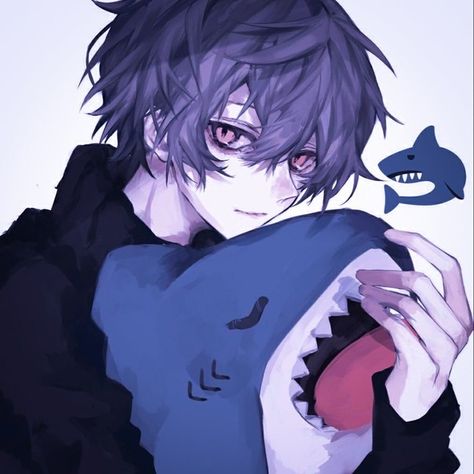 Blue Hair Male Character Art, Shark Oc Male, Blahaj Pfp, Shark Boy Oc, Shark Pictures, Shark Drawing, Chibi Boy, Emo Pfp, Shark Art