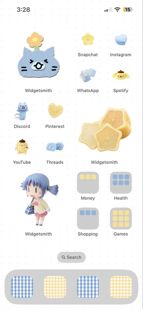 Yellow And Blue Homescreen, Pastel Blue And Yellow Wallpaper, Bluey Homescreen Layout, Yellow Ios Homescreen, Yellow Homescreen Ideas, Phone Inspiration Blue, Blue And Yellow Widgets, White And Blue Homescreen, Light Blue Phone Layout