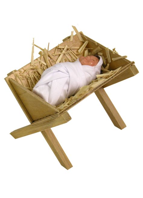 Byers' Choice Baby Jesus in Manager Inv # 2972 Christmas Nativity Scene Diy, Baby Jesus In Manger, Jesus In Manger, Nativity Scene Diy, Jesus In A Manger, Fingerprint Crafts, Nativity Stable, Church Christmas Decorations, Wooden Cribs