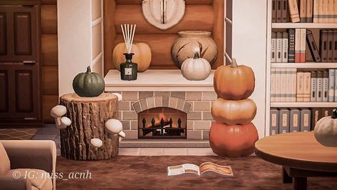 Animal Crossing New Horizons’s Instagram photo: “I love this autumn inspired living room by @miss_acnh What’s your favourite part about the autumn update?🎃 Follow @crossinginspiration…” Cozy Fall Fireplace, Fireplace Room, Fall Fireplace, Ac New Leaf, Halloween Cans, Animal Crossing Wild World, Qr Codes Animal Crossing, New Animal Crossing, Animal Crossing Game