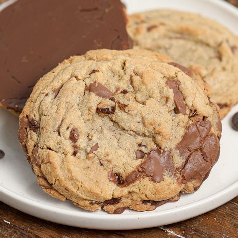 Browned Butter Peanut Butter Chocolate Chip Cookies- Chocolate Dipped Brown Butter Peanut Butter Chip Cookies, Brown Butter Peanut Butter Chocolate Chip Cookies, Brown Butter Peanut Butter Cookies, The Salty Cooker, Cookie Basket, Pb Cookies, Jacques Torres, Brown Butter Cookies, Choco Chip Cookies