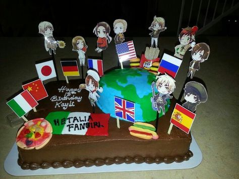 Hetalia Cake I made for my girls 13th birthday Birthday Cake 13, Anime Cake, Soccer Party, Axis Powers, 13th Birthday, Free Anime, Cute Cakes, Cafe Food, Birthday Bash