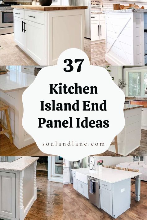 Transform your kitchen with these brilliant end panel ideas for a customized look! Discover unique and creative ways to add personality and style to your kitchen island. From intricate designs to sleek and modern finishes, these inspirations will make your island the focal point of your space. Get ready to elevate your kitchen aesthetic with these fabulous end panel ideas! Kitchen Island Decorative Ends, Kitchen Remodel From Peninsula To Island, Wall Paneling Ideas Kitchen Island, Kitchen Cabinet Ends Ideas, Kitchen Island Ends Ideas, Island Bookshelf End, Kitchen Island End Panel Ideas, Kitchen Side Cabinet Ideas, Side Of Island Ideas