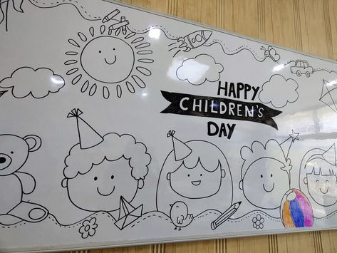 Welcome White Board Classroom, Children's Day Board Decoration Ideas Preschool, Children’s Day Bulletin Board Ideas, Children's Day Decoration Ideas In School Classroom, Children's Day Charts For School, Childrens Day Bulletin Board Ideas, Children Day Board Decoration Ideas, Children Day Decoration Ideas For School, Ptm Board Decoration Ideas School