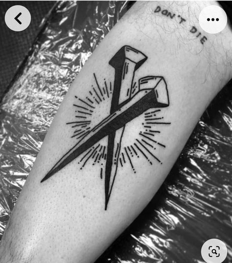 Nail Tattoo Traditional, Railroad Spike Tattoo, Christian American Traditional Tattoos, Biblical Tattoos, Minimalist Tattoo Ideas, Engraving Tattoo, Traditional Tattoo Designs, Saved Tattoo, Western Tattoos