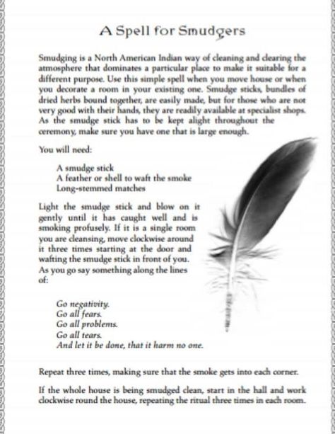 Spell for smudging                                                                                                                                                                                 More Wiccan Prayers, Smudge Feathers, Feather Magic, Hedge Witchery, Witchcraft Quotes, Cleansing Herbs, Smudging Prayer, Divination Methods, Declutter Closet