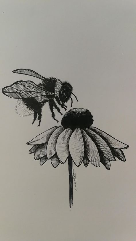 pencil drawing Lamp post Original 5 x 7 Ink drawing Bee Drawing Painting &amp; Drawing Black Pen D Bee Drawing, Bee Painting, Bee Tattoo, Desenho Tattoo, Bee Art, Urban Sketchers, Ink Drawings, Arte Sketchbook, Pencil Art Drawings