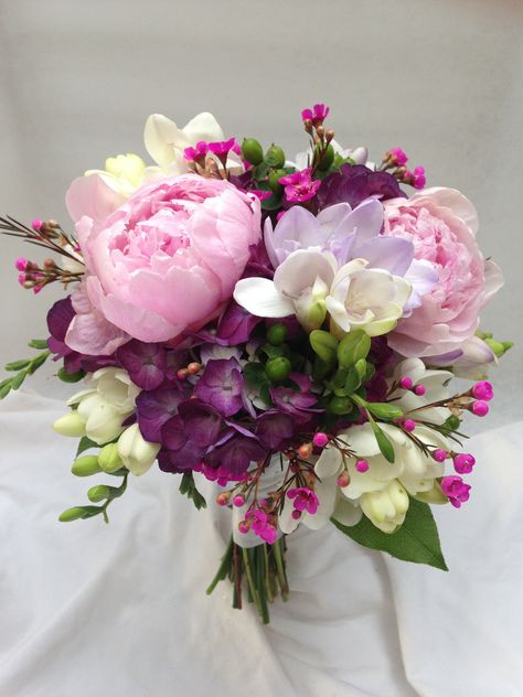 Purple Pink White 3 | Late spring bouquet with peonies, hydr… | Flickr Freesia Bouquet, Bouquet With Peonies, Prom Flowers Bouquet, Prom Bouquet, Purple Bouquets, Purple And White Flowers, Peonies And Hydrangeas, Prom Flowers, Late Spring