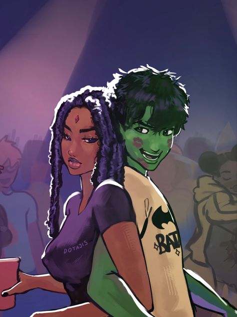 Beast Boy And Raven, Teen Titans Fanart, Black Couple Art, Black Cartoon Characters, Beast Boy, Dope Cartoon Art, Teen Titans Go, Black Cartoon, Black Art Pictures